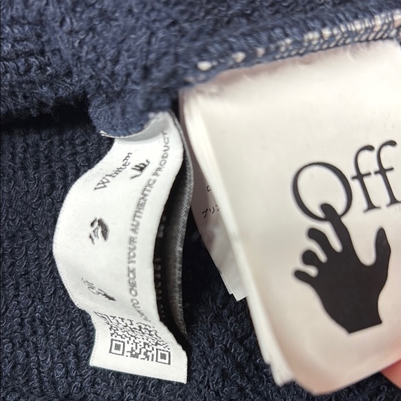 Off-White Dark Blue Men's Hoodie with Silver Accents - Picture 4 of 8